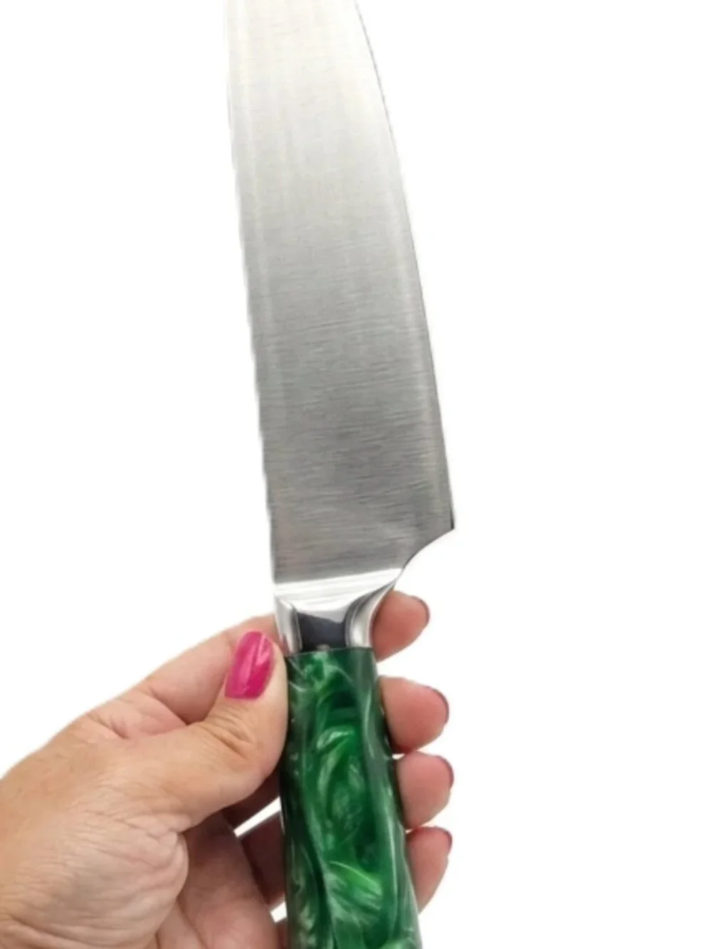 Chef's Knife, 8 Inch Stainless Steel Blade, Green Marbled Resin Handle, Gift Box